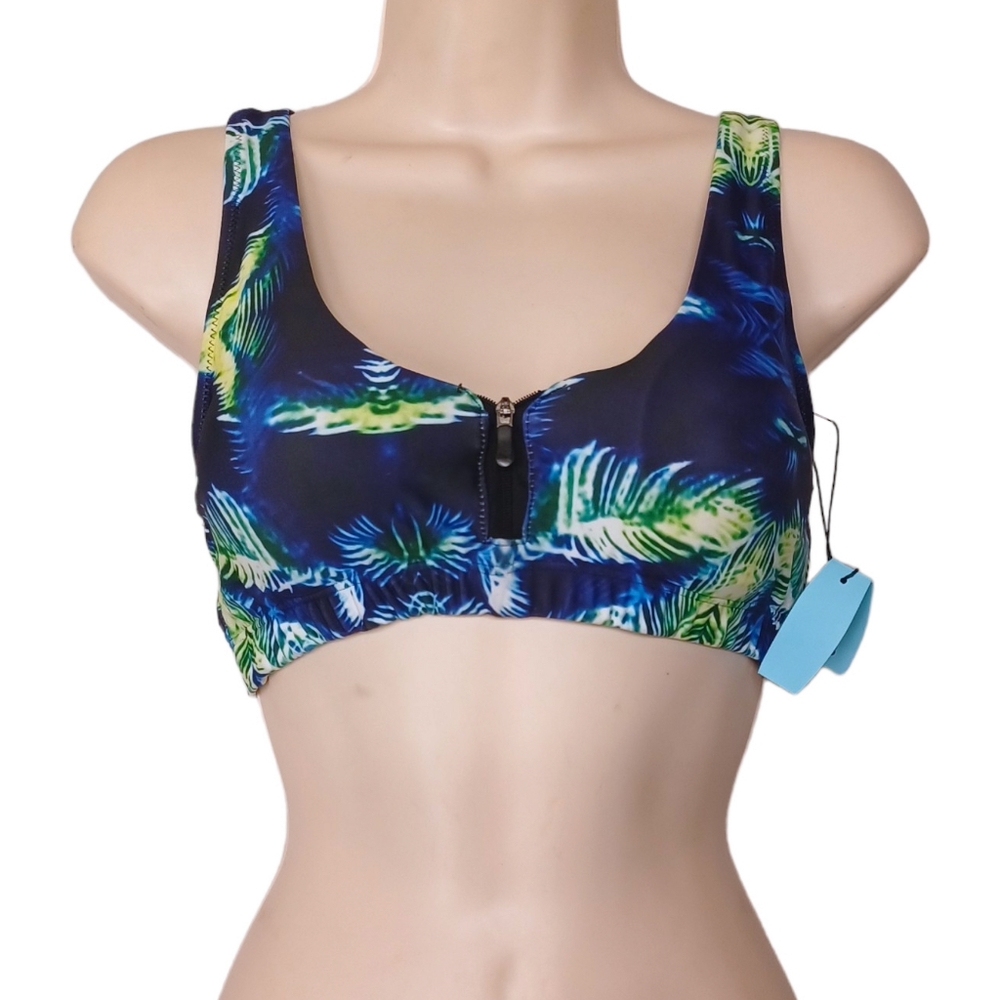 CUPSAY SWIM Blue Green Tropical Sleeveless Swim Top Small NWT